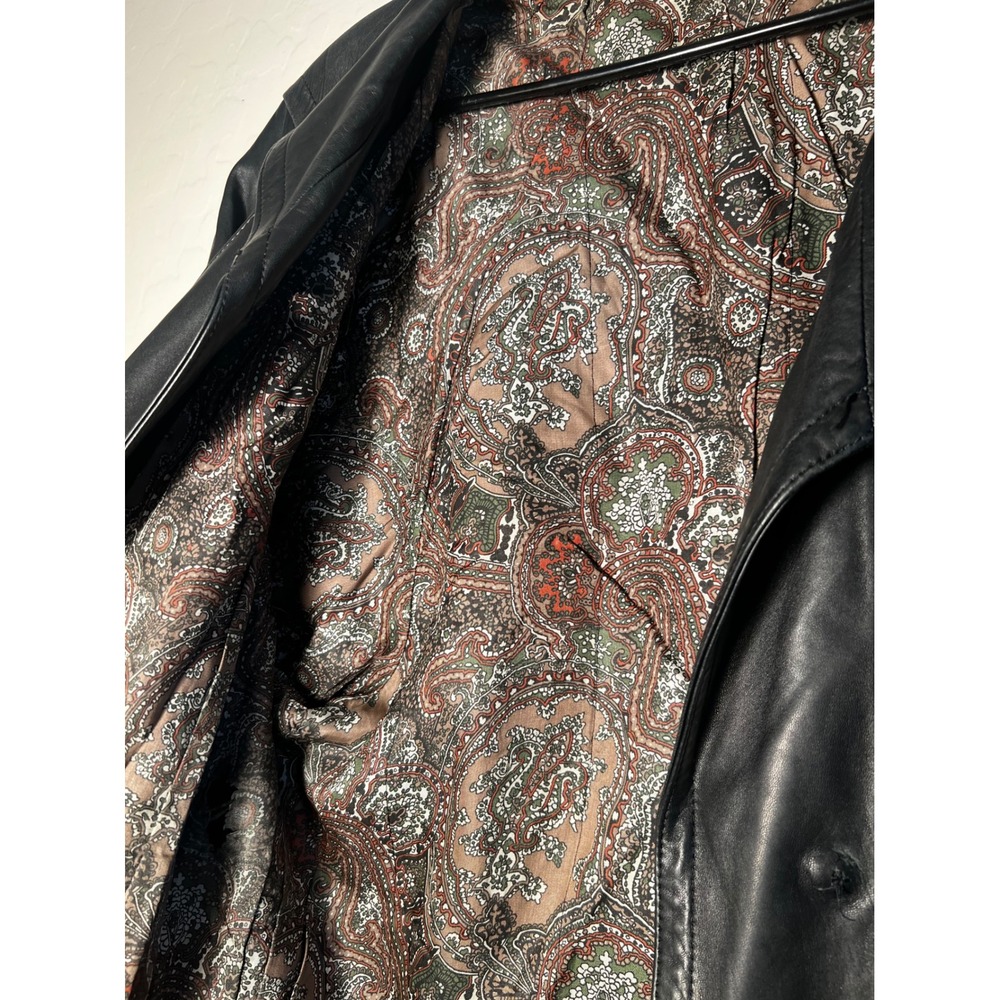 Vintage Gerome Barcelona Black Lambskin Leather Paisley Lined Jacket 80s Chevron - Picture 13 of 14